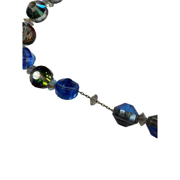 Faceted Blue Aurora Borealis and Clear Crystal Beaded Necklace Hobe Vintage - Picture 8 of 9